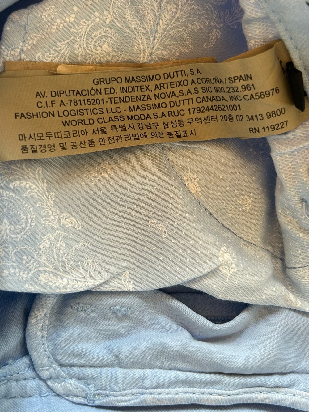 Massimo Dutti Light Blue Slim Pants with Gold Button Size 6 - Picture 6 of 6